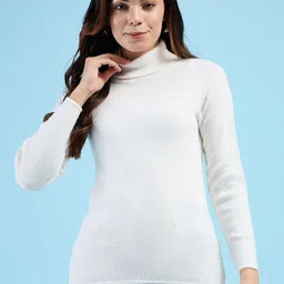 gulika Women Solid High Neck White Sweater-picture-28