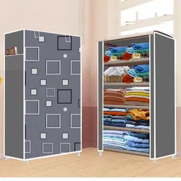 nejadhari 5 Shelf Foldable Collapsible Wardrobe Storage Organizer Almirah Cloth Rack PP Collapsible Wardrobe-picture-25