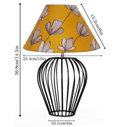 homesake Black Bedside Table Lamp with Geometric Metal Base and Fabric Shade, Wire Tulip with Hibiscus Cone Shade image 2