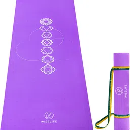 wiselife Printed TPE Exercise Mat + Strap for Men & Women -Chakra | Home Gym & Fitness Purple 6 mm Yoga Mat-picture-11