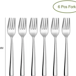 shri & sam Lotus Plain 6 Pieces Stainless Steel Dessert Fork Set image 2