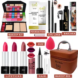 g4u All in One Makeup Kit Gift Set,High Quality Eyeshadow, Waterproof Black Eyeliner Pen,Foundation, 3 Lipsticks,Kajal,Lip Liner,Puff,Mascara, Perfect for Party makeup Casual makeup Wedding makeup With Makeup Box (Set Of 11Pcs) ST 35-picture-43