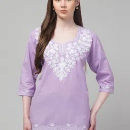 millions choice store Women Embroidered Pure Cotton Straight Kurta image 1