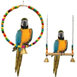 jainsons pet products Bird Toys Combo Pack Parrot Swing Toy with Bell and Bird Cage Hammock Hanging Swing and Chew Toys for Parrot 2pcs Wooden Chew Toy For Bird-picture-17