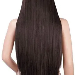 a h s Long Straight Natural Synthetic Brown Full Head Wigs for Women With Middle Part Hair Extension image 3
