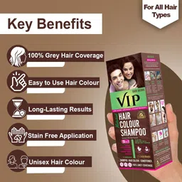 vip natural hair colour shampoo for Men&Women,Grey Coverage in 15Mins,Safe Color for Mustache and Beard-180ml , DARK BROWN image 3