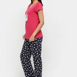 max Women Top & Pyjama Set Pink, Black Printed image 4