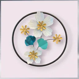 Metal Body White Golden Green Blue Leaf And 40 x 40 x 2 Wall Art Flower_(K104)-image-2