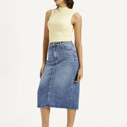 levi's Women Solid Straight Blue Skirt image 4