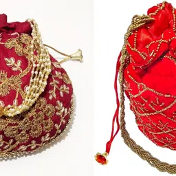athizay Girls Maroon, Gold, Red Potli-picture-26