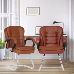 Milford Tan With Arms Pack of 2 | Heavy Duty Frame| Study Chair | Leatherette Office Visitor Chair-image-8