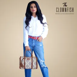 the clownfish White Women Hand-held Bag Lorna Printed Handicraft Handbag Ladies Shoulder Bag For Women College Girls image 4