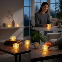 p. r. prints 2 Pcs LED Tea Light Candles | Flameless & Smokeless Diya Crystal Tealight Holder Set image 4