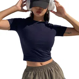 jungle spunk Casual Regular Sleeves Solid Women Dark Blue Top-picture-26