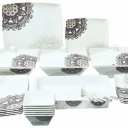Pack of 46 Melamin Traditional Brown And Beige Printed Dinner Set-image-22