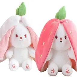 athravtoys Reversible Rabbit - Strawberry Bunny Soft Toy With Smiley Ball - 32 cm image 3
