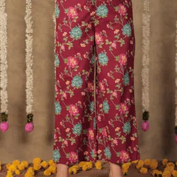 Women Comfort Fit Maroon Pure Cotton Trousers-image-48