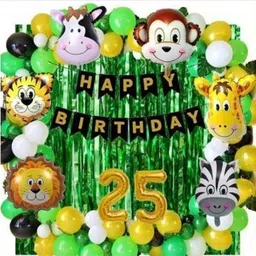 Solid JungleTheme Twenty fifth Birthday Decoration Set-Ballon,Curtain,letterfoil Balloon-image-49