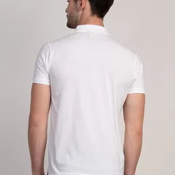 coldplay Men Solid Polo Neck Cotton Blend White T-Shirt image 2