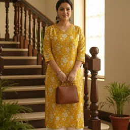 zoraandco Women Floral Print, Printed Pure Cotton Straight Kurta-picture-42