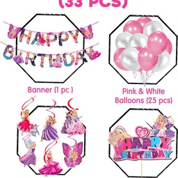 zyozi Barby Princess Theme Birthday Decorations- Banner,Balloons,Cake Topper (33 PCS ) image 2