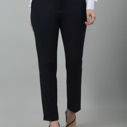cantabil Women Regular Fit Dark Blue Lycra Blend Trousers-picture-10