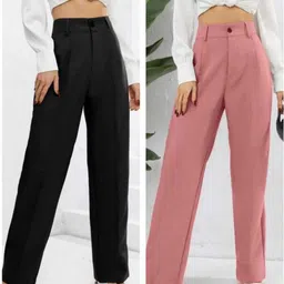 kronmenien Pack of 2 Women Regular Fit Multicolor Lycra Blend Trousers image 1