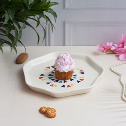 the transit story Handcraft Ceramic Heptagonal Shape Multicolor Heart Dessert/Snack/Serving Plate Tray image 1