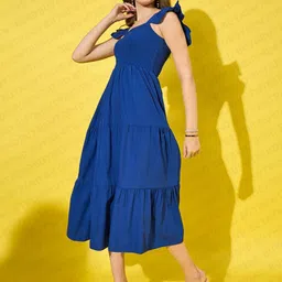 buynewtrend Women Ruffled Blue Maxi/Full Length Dress image 3