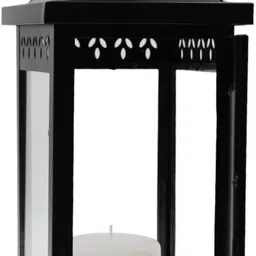hosley Black Decorative Lantern with Free Pillar CandleHosley Black Decorative Lantern with Free Pillar Candle Black Iron Table Lantern image 4