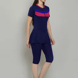 megaska Self Design Women Swim-dress Blue Swimsuit image 4