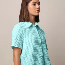 rahi trendz Women Regular Fit Self Design Curved Collar Party Shirt image 3