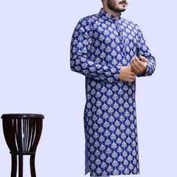 tibra collection Men Floral Print Cotton Blend Flared Kurta image 3