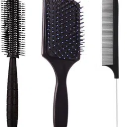 sandip pack of 3 hair brush-Rectangular Cushion Brush(1) & round Blow Drying Roller Hair Brush(1) & Black Carbon Rat tail , Sectioning comb with Steel Handle with Non-skid Paddle for hair styling (1)-picture-14