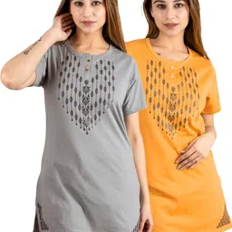 urbe-urban evolution Pack of 2 Women Printed Round Neck Cotton Blend Grey T-Shirt image 1