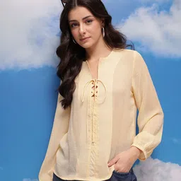 Casual Regular Sleeves Solid Women Yellow Top-image-19