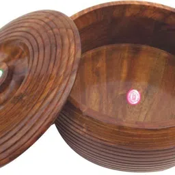 viazaid Wooden Chapati Roti Box Sheesham Hot Pot with Lid Stainless Steel (9 inch) Serve Casserole image 5