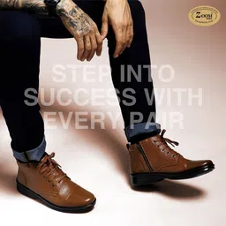 zoom shoes Genuine Leather Boots for Men AD1165 | Zipper Boots| Memory Cushion| High Ankle Boots For Men image 3