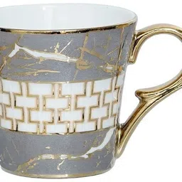 femora Pack of 6 Bone China Indian Ceramic Fine Bone China Grey Gold Line Tea Cup - 6 Pcs, 155 ML image 2