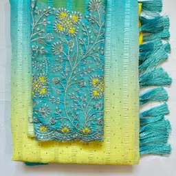 absilk Embroidered, Self Design, Solid/Plain Bollywood Georgette Saree image 2