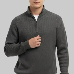 Men Solid High Neck Grey Sweater-image-25