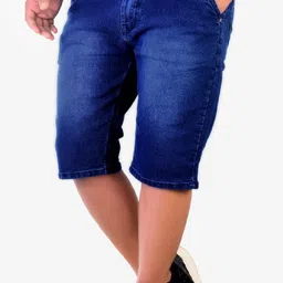 Solid Men Denim Blue Denim Shorts-image-3