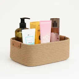 ambaenterprises Cotton Beige Cotton Rope Rectangle Storage Basket with Leather Handles Storage Basket-picture-31
