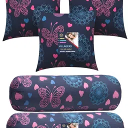 villagers Microfibre Bolster Pack of 5 Geometric 3 Cushion & 2 Bolster Set - Butterfly Print-picture-10