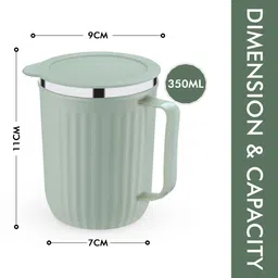 trueware Frost Unbreakable Tea Coffee Double Wall Insulated with Handle and Lid Stainless Steel, Plastic Coffee Mug image 2