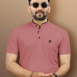 vebnor Men Solid Polo Neck Polyester Pink T-Shirt-picture-33