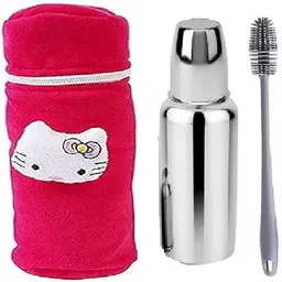 Baby steel feeding bottle 250 ml with bottle cover and bottle cleaning brush - 250 ml-image-95