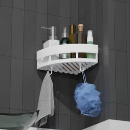 hk appliance 3 PCS Bathroom Accessories Set/Plastic Corner Shelf for Bathrooms Plastic Wall Shelf image 4