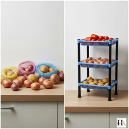 hemkej Fruits/Vegetables Kitchen Rack Multipurpose 3 level Plastic Rack for total Home Organizing Plastic image 4