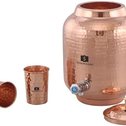 shankar & sons 8 Litre Copper Water Dispenser Copper Matka with 2 Glasses Bottom Loading Water Dispenser image 4